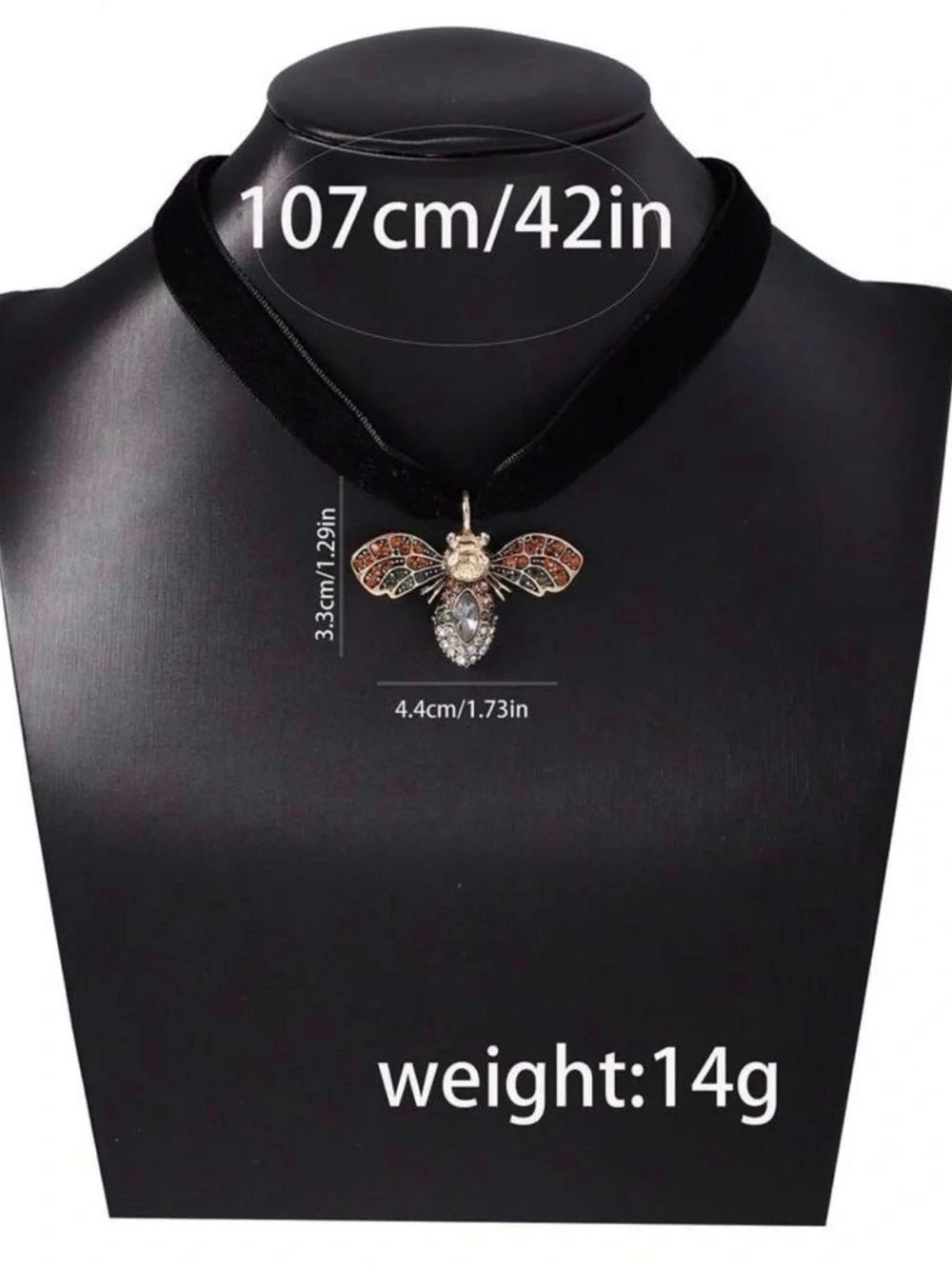 Crystal Bee Pendant Necklace Black Ribbon Choker Jewelry - Picture 3 of 3